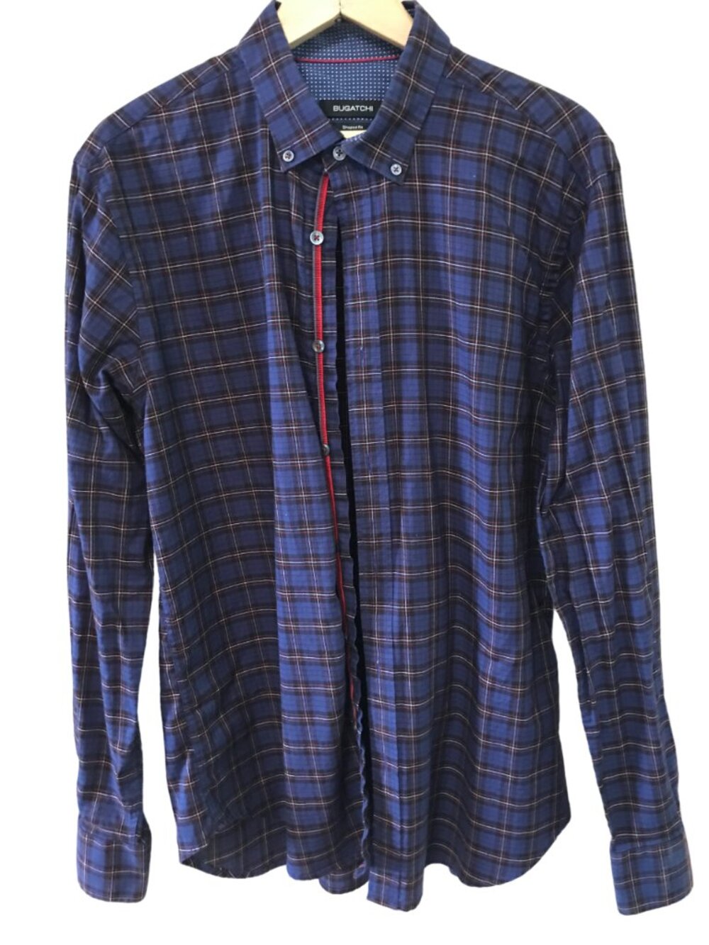 Bugatchi Button-Down Oxford Shirt Vintage Collar Shirt Purple Plaid Size Large